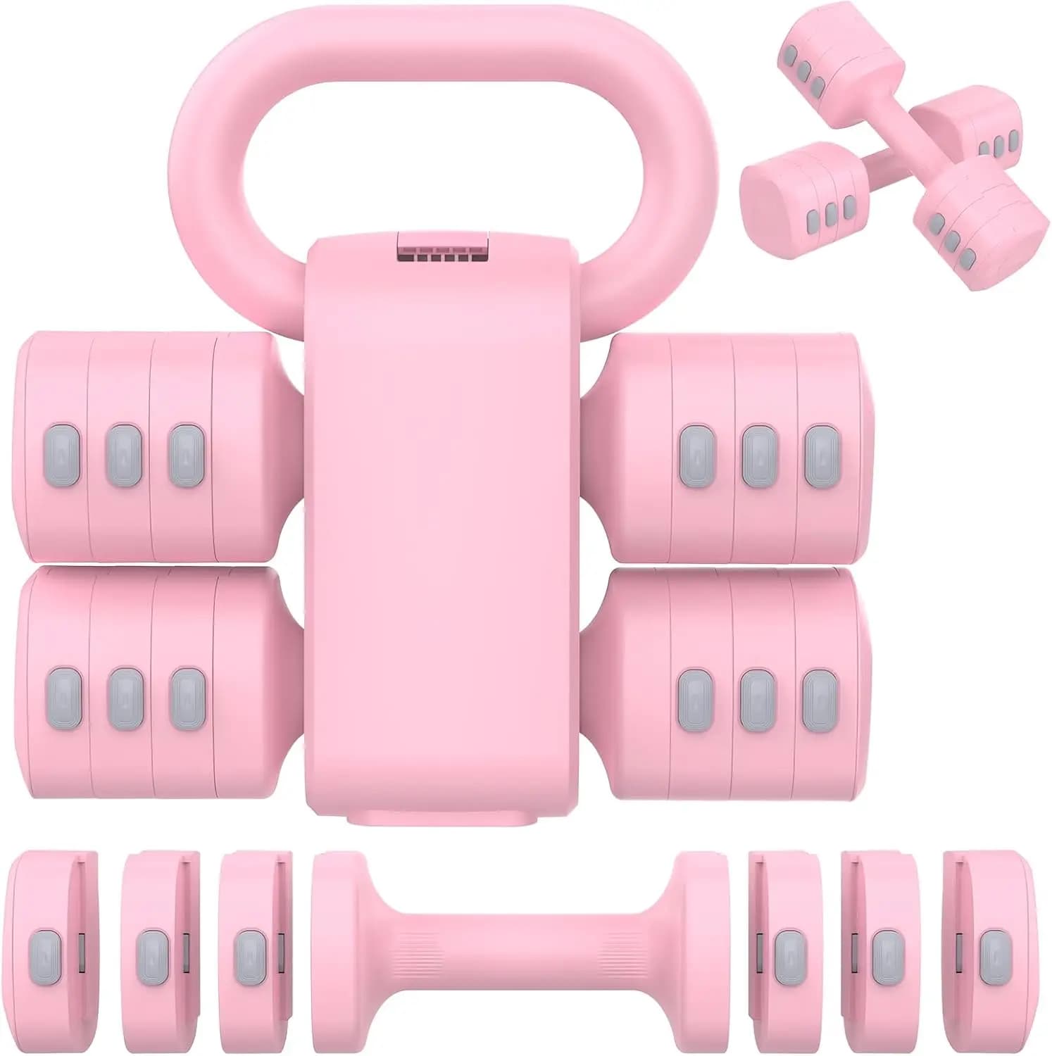 Set of adjustable handlebars with kettlebell, 4 weight levels 2,2-5.5 pounds each for gym workout at home