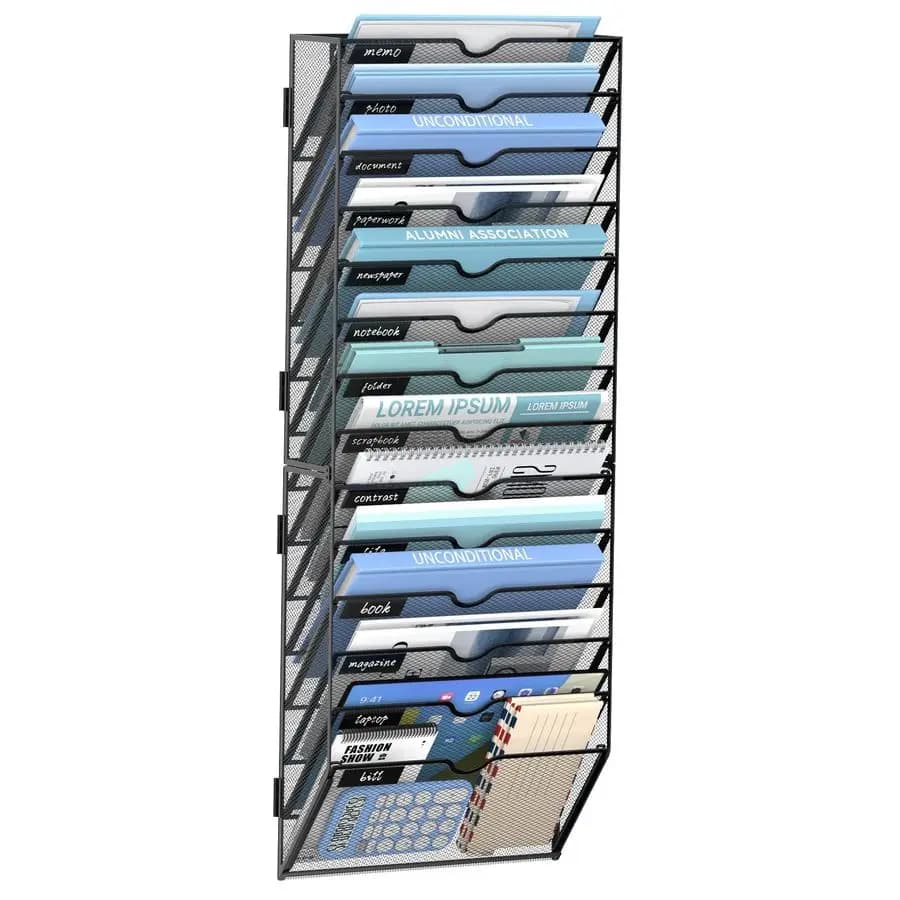 Organizzatore da Parete per Documenti, Porta Cartelle a Muro, Classificatore di Posta in Metallo per Ufficio Casa Scuola, Nero