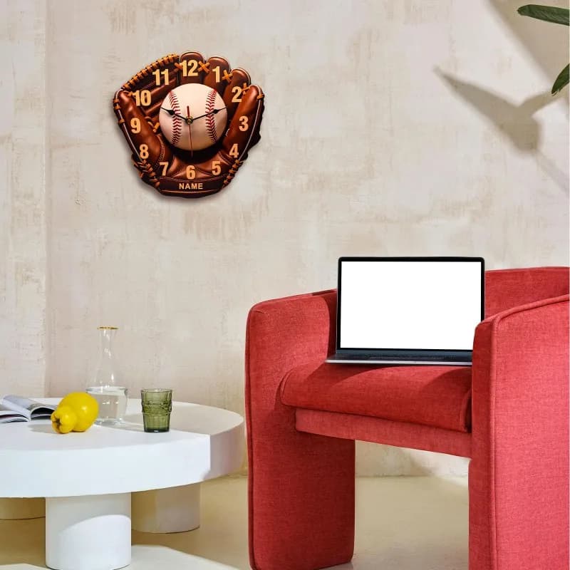 Orologio da parete con guanti da baseball, decorazione da parete per la casa