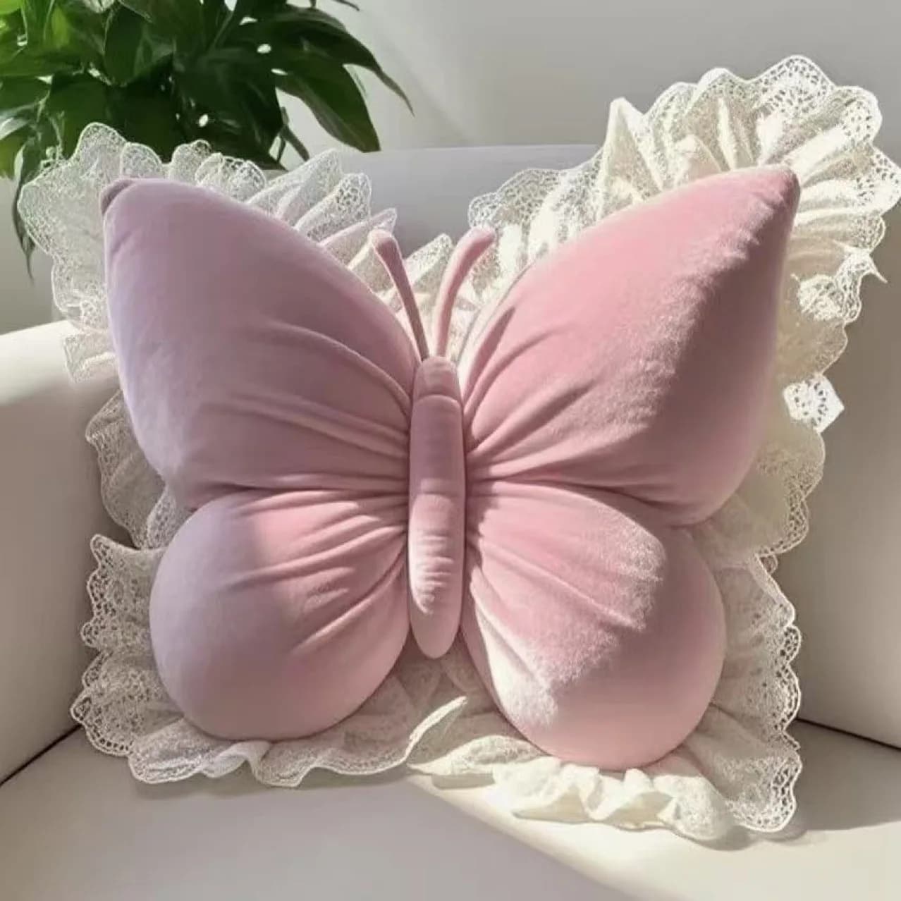 Cuscino di supporto lombare in peluche con farfalla rosa Cuscino morbido di alto profilo per le donne, casa, auto, camera da letto, comodino, regalo di compleanno