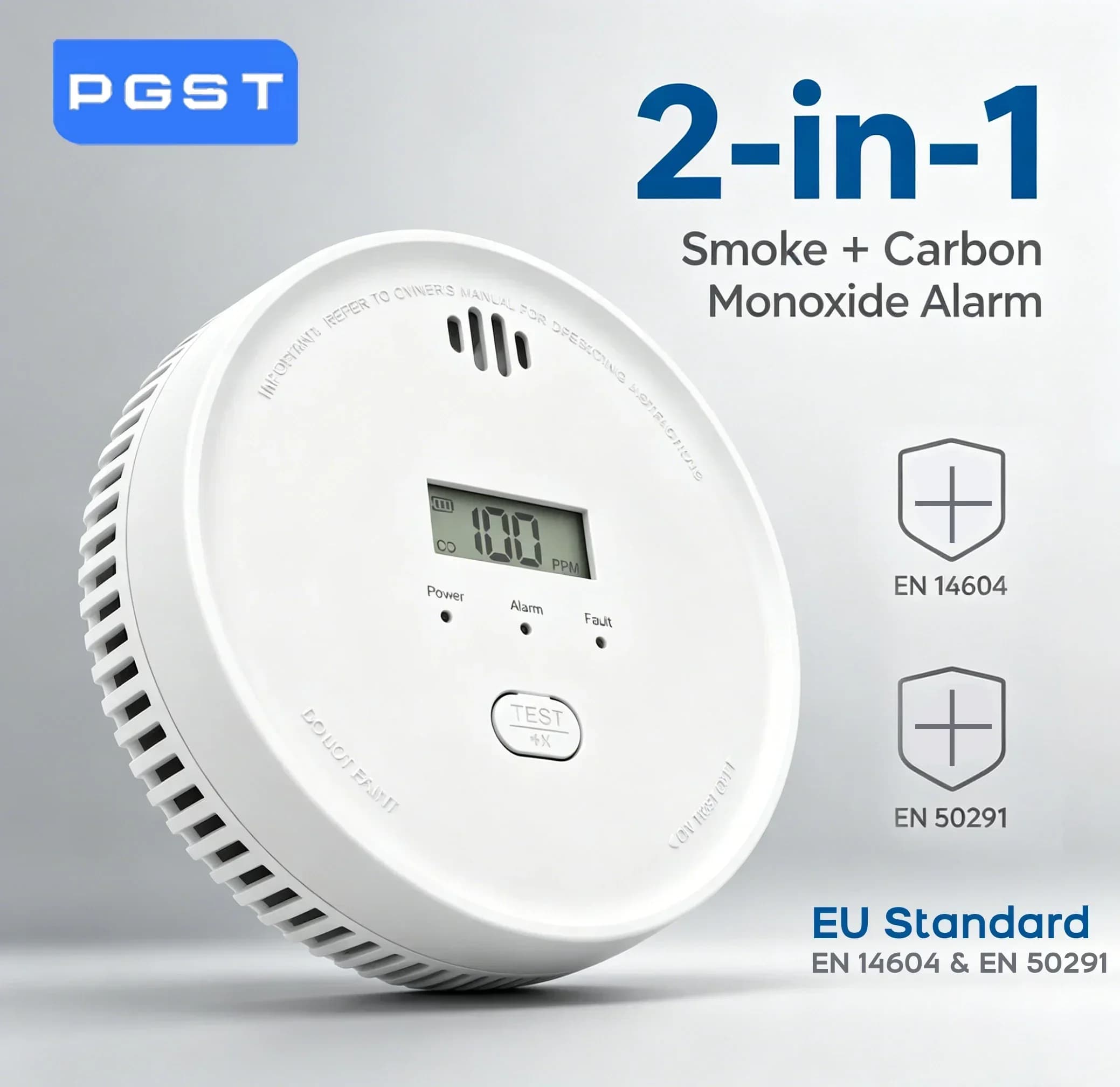 Rilevatore di Fumo e CO 2 in 1 Certificato CE, Lunga Durata della Batteria, Sensore Fotoelettrico ed Elettrochimico, Allarme 85dB, Rilevatore di Monossido di Carbonio