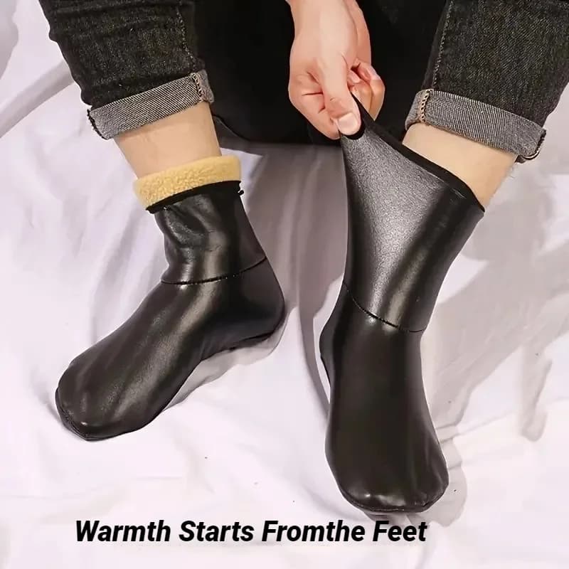 1 pair of medium waist velvet winter socks for men and women, thick, warm, waterproof, leather, for interior