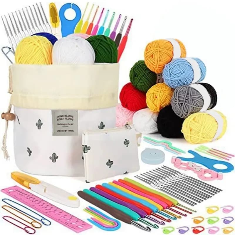Kit Uncinetto per Principianti, Set 62 Pezzi per Iniziare a Lavorare all'Uncinetto, Kit Completo con Filato per Adulti