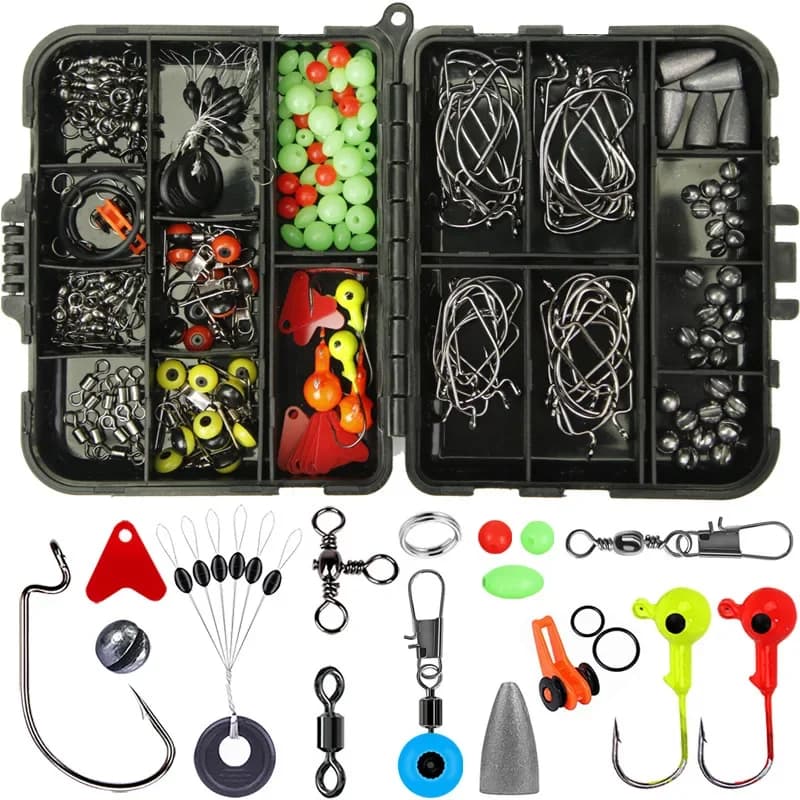 205 pcs/set Fishing equipment Kit Rectangular box Accessories with Hook Connector Slides Straightener Zavorra Weight Fishing Hook