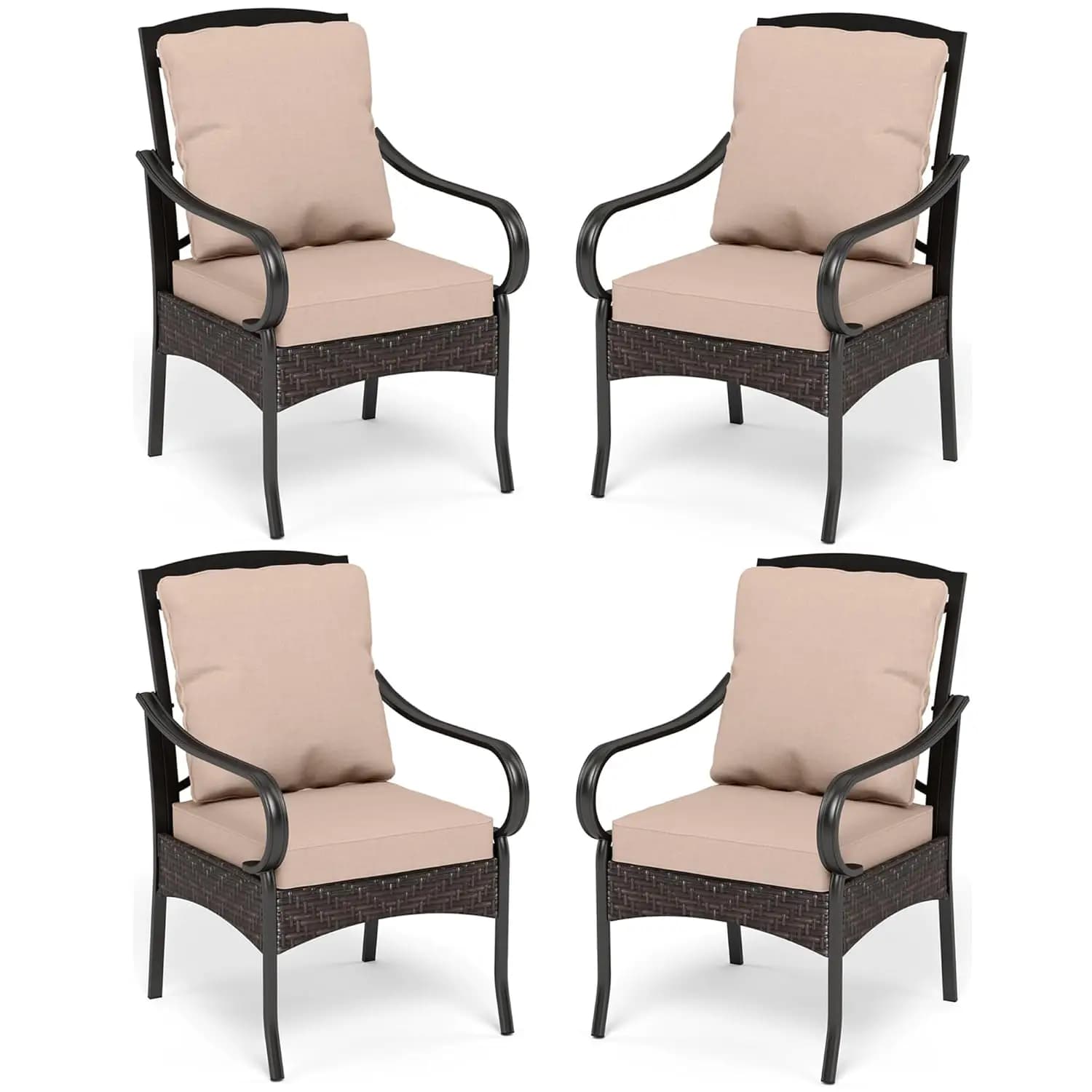 Dining Set for 4 Persons, Metal Lunch Chairs and Vinegars Resistant with Bearings, Large and Suitable for All Conditions, Customizable