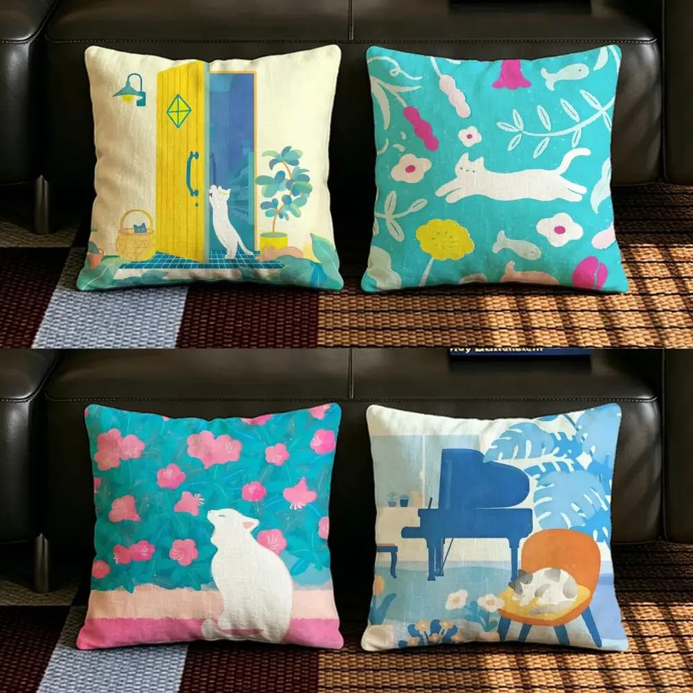 Set di Federe per Cuscini Singer M-Miyashita W-Wago in Lino Naturale, Decorazione Tutto-in-Uno per Divano, Camera da Letto e Sedia