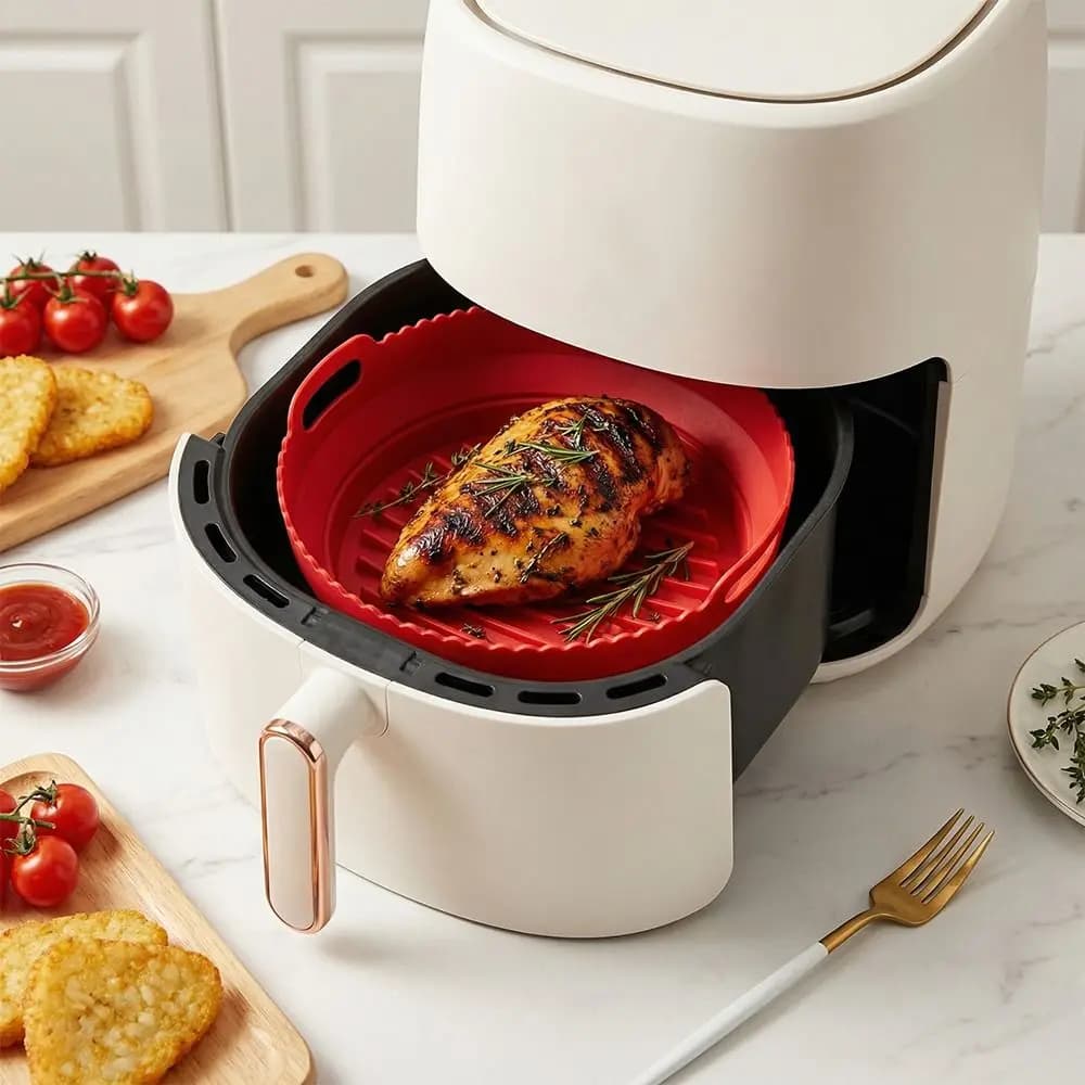 Tappetino Separato in Silicone per Friggitrice ad Aria, Quadrato e Rotondo, Multicolore, Pieghevole, Antiscivolo, Vassoio da Forno per Friggitrice ad Aria