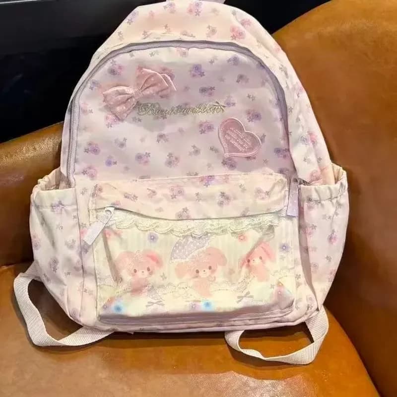 Zaino Kawaii carino Bonbonribbon per ragazze Borse rosa Cartoon Anime Bunny Zaino per la scuola Zaino per la scuola Cartelle Bagpack