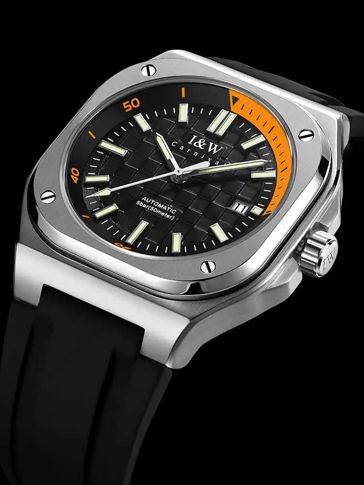 I&W Big Dial Watches For Man Luxury Japan Movement Automatic Watch Sapphire Calendar Luminous 5bar Waterproof Square Men Watches