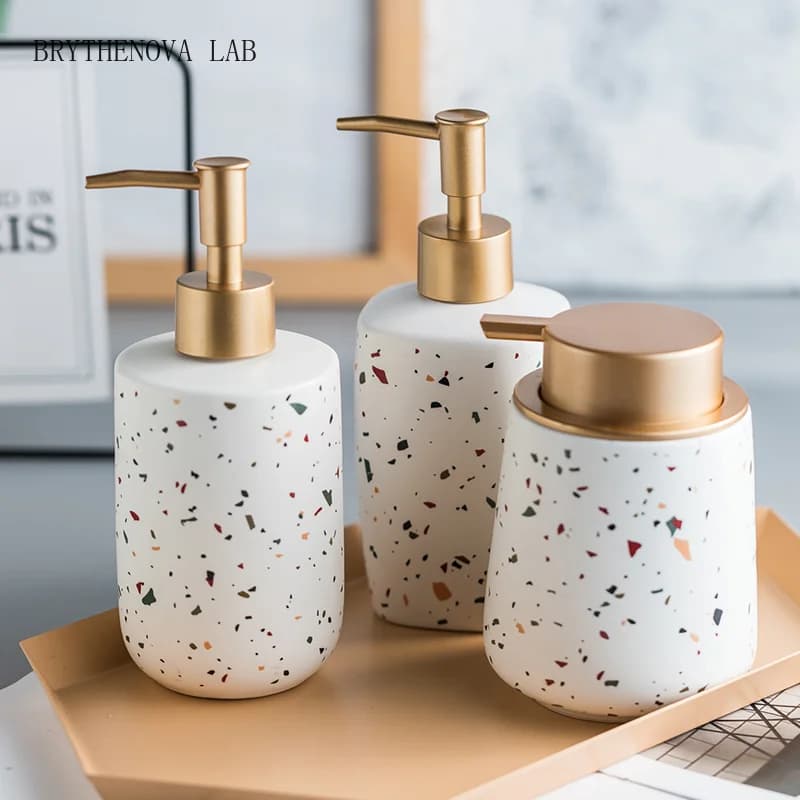 370-400ml Soap Dispenser Ceramic Bathroom Accessories Hand Sanitizer Gel Shower Bottle Ceramic Hand Painted Shampoo Lotion Bottl