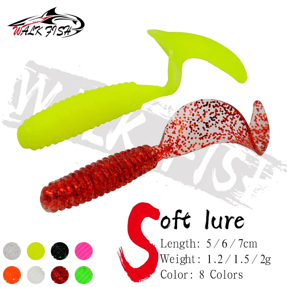 WALK FISH 1.2-2g 5-7cm Soft Fishing Lures Long Tail Roll-tailed Maggot Sickle Salt Smell Carp Bass Soft Worm Freshwater Trout
