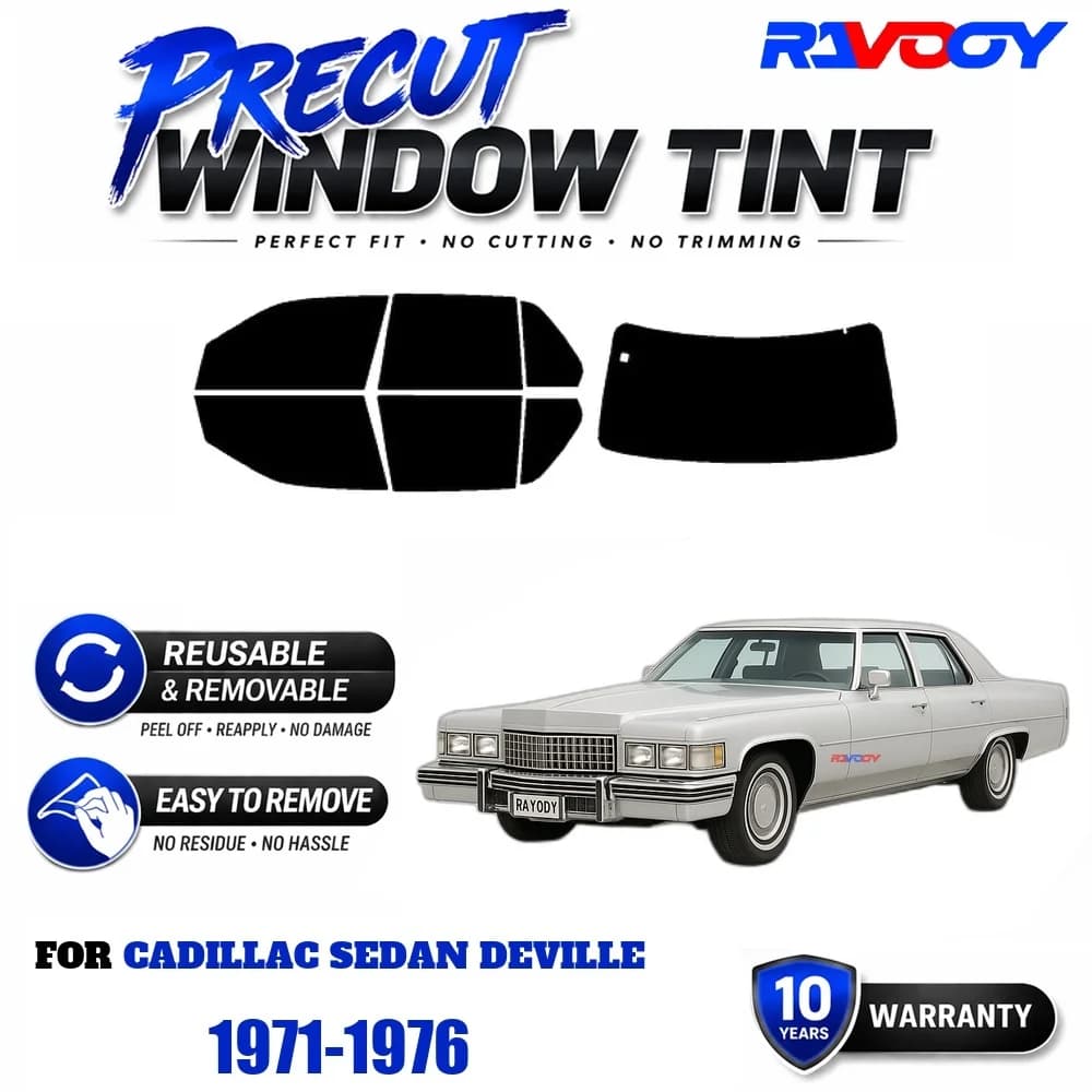 RAVOOY Precut Window Tint, Reusable Removable EPU Film, Custom Fit for Cadillac Sedan Deville 1971-1976, UV Heat Protection