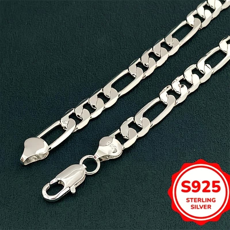 Elegante collana a catena Figaro in argento sterling 925 da 6 mm per donna, donna, uomo, regalo perfetto per abbigliamento casual, occasioni speciali