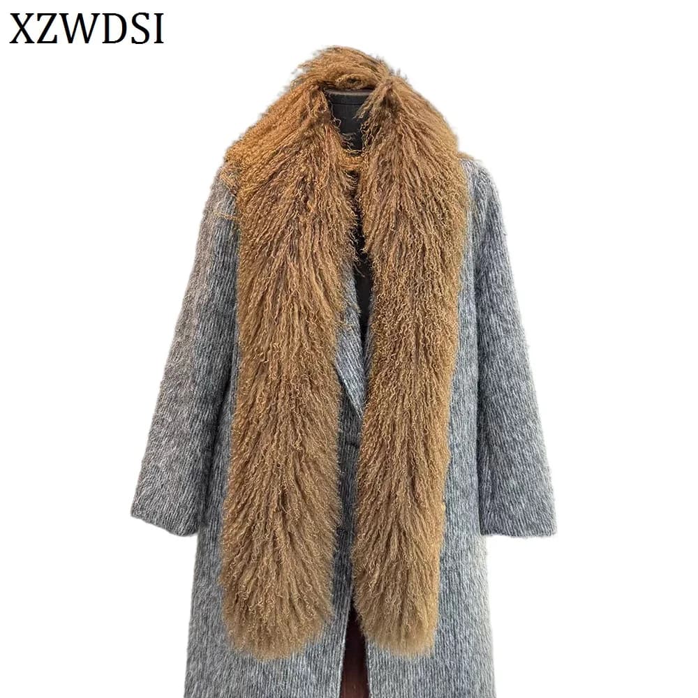 Sciarpa in pelliccia di agnello tibetana alla moda da 160 cm, soffice stola lunga