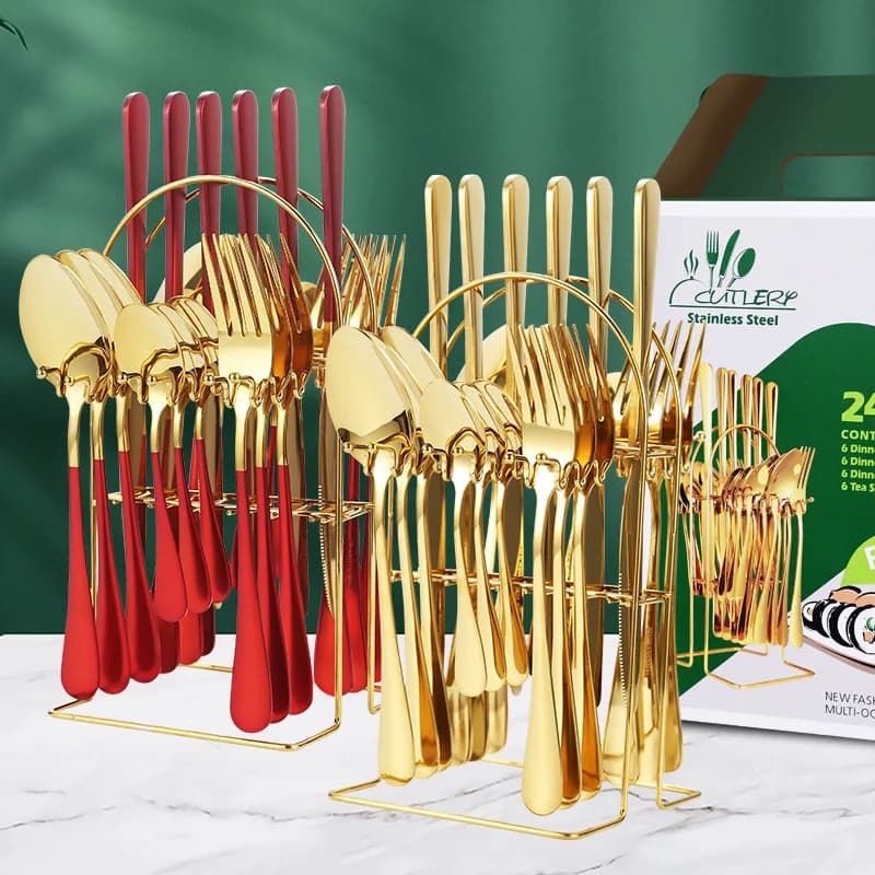 24 pieces Set of cutlery in gold kitchen dishes stainless steel knife forks spoons cutlery for the house Crockery set