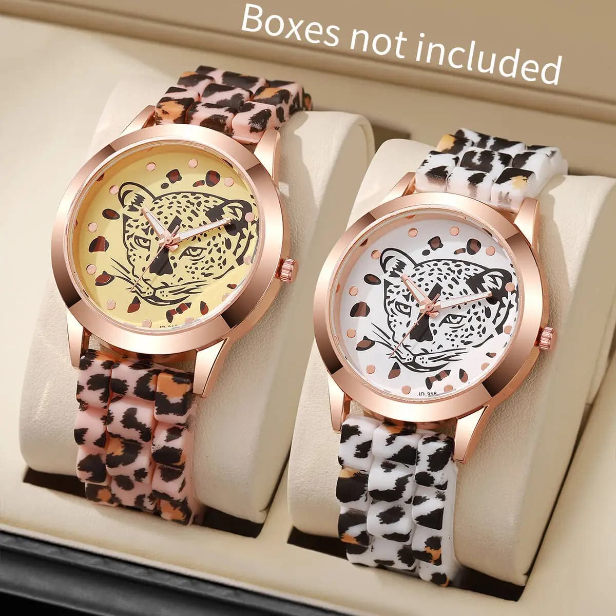 2PCS/Set Fashion Women Watches Casual Leopard Printed Silicone Band Ladies Quartz Watch Reloj Mujer Girls Clock（Without Box）