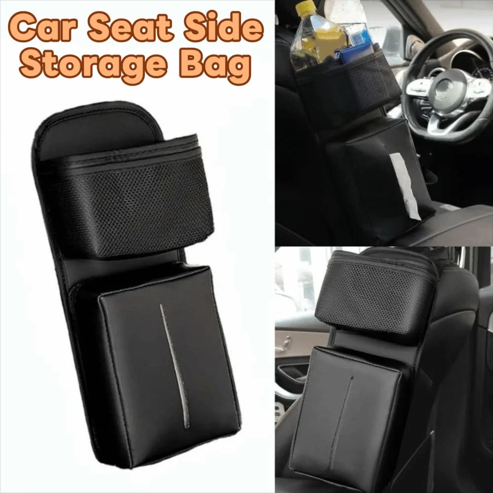Borsa portaoggetti multifunzionale da appendere al sedile auto, porta fazzoletti, organizer resistente all'usura, in pelle, portatile, per auto