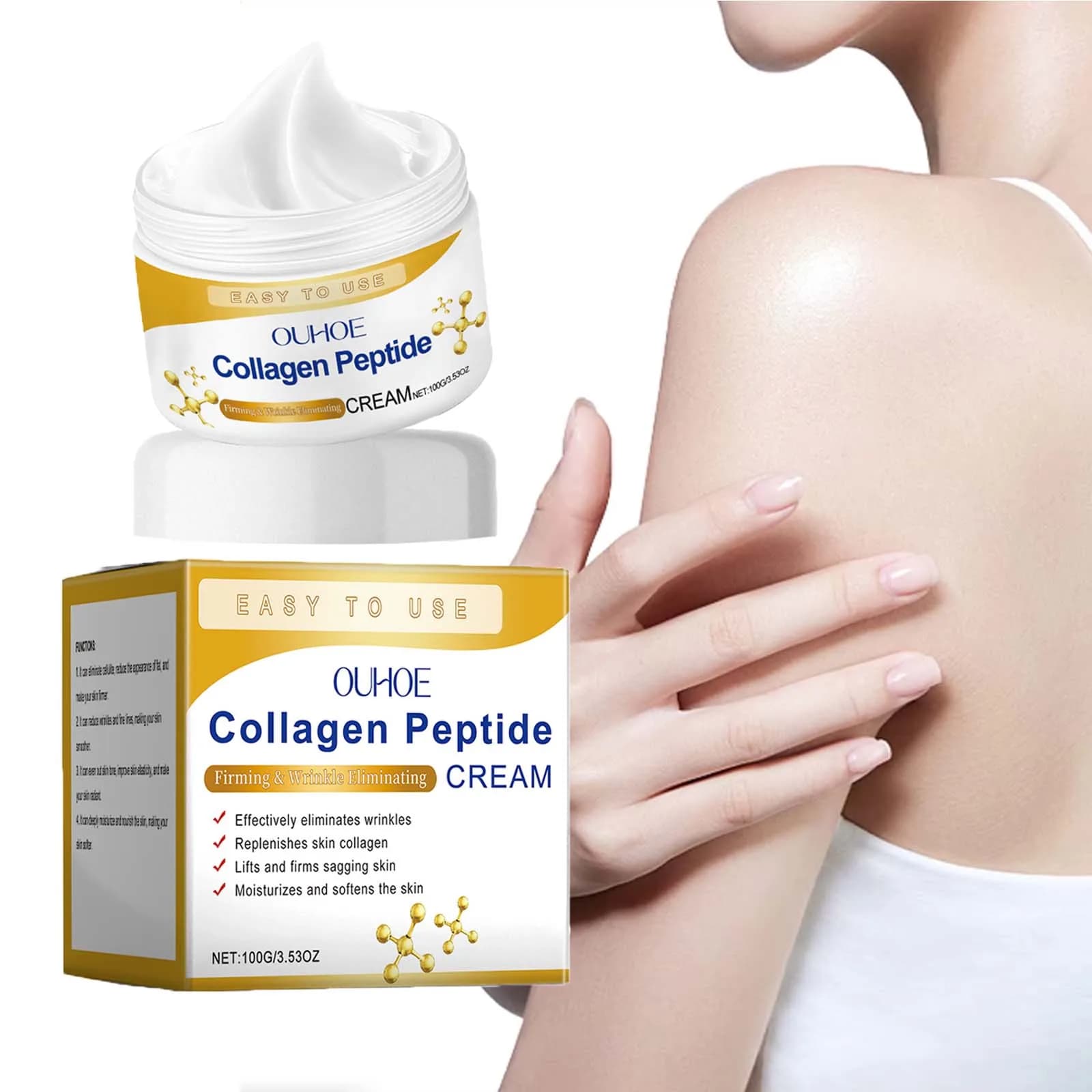 Crema peptidica al collagene Rassodante Schiarente Cura della pelle Elastico Levigante Idratante Controllo del petrolio Crema corpo idratante rinfrescante