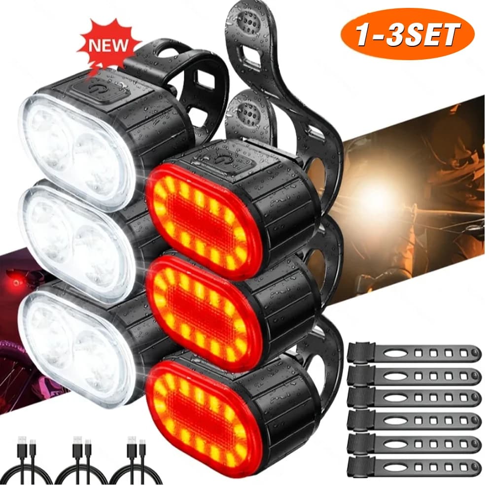 USB Rechargeable Bicycle Lights, Bike Safety Lamp, Outdoor Cycling Waterproof Flashlight, Mountain Bike and Road Bike