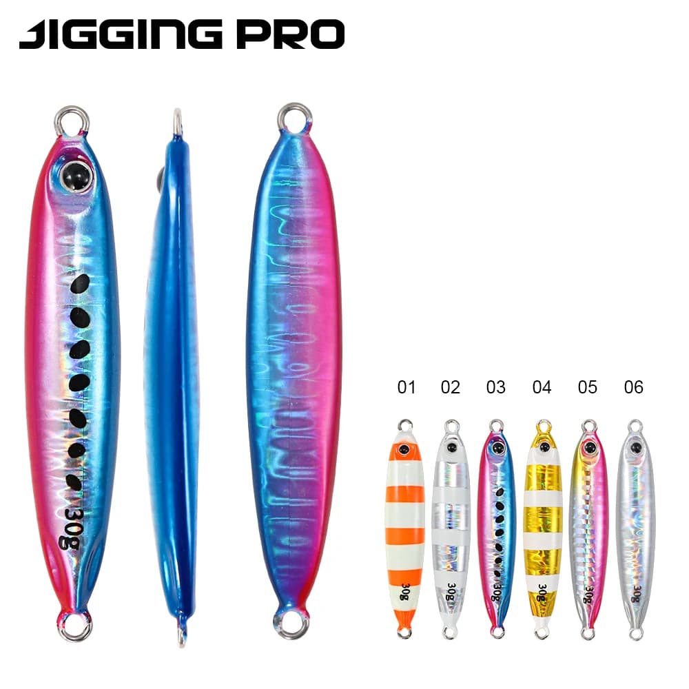 JIGGING PRO Metal Jig 20g 30g 40g 60g UV Luminoso per Lanci Lunghi da Riva, Esca da Pesca in Acqua Salata per Spigola