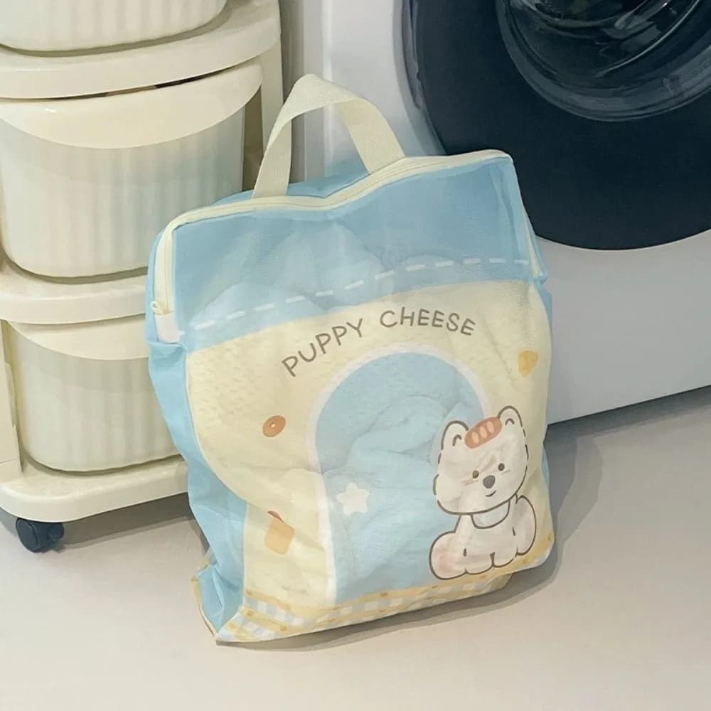 Mesh Linen Bags with Hinge for Cute Cartoon Puppies Anti-Deformation with Handle Protective Wash Bag Anti-Flat Breathable