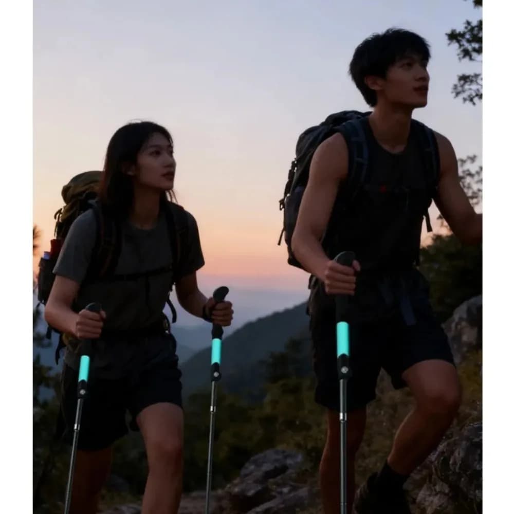 Outdoor Climb Mountains Lightweight Trekking Pole Wilderness Outing Portable Crutch Hiking Noctilucent Foldable Telescopic Cane