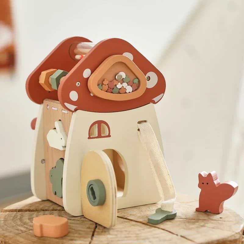 Blocco da costruzione in legno per neonati Gioco di percussioni musicali Educazione per neonati Casa dei funghi 5 in 1 Giocattolo di abbinamento a forma di animale del fumetto