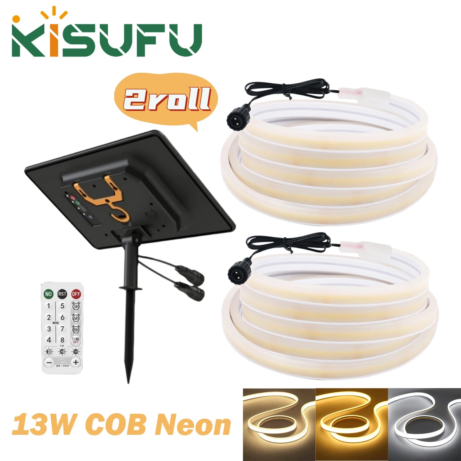 Striscia LED Neon Solare 24V Impermeabile 13W/6W/2.8W con Kit Pannello Solare, Lampada Flessibile 320 LED/m per Decorazioni Esterne Giardino Feste 1M-10M