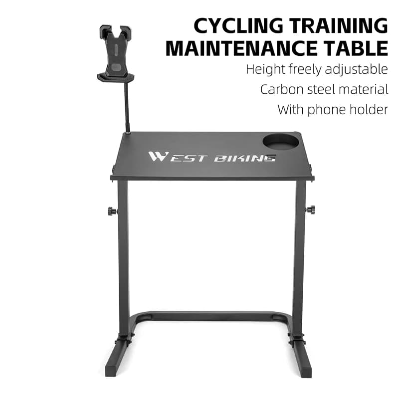 Supporto regolabile per riparazione bici Scrivania da allenamento in acciaio al carbonio da 54-80 cm con supporto per telefono Stazione di lavoro per manutenzione biciclette da strada MTB