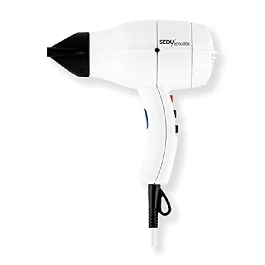 Professional salon hair dryer for fast drying, tourmaline ionic technology, white color, lightweight and quiet operation