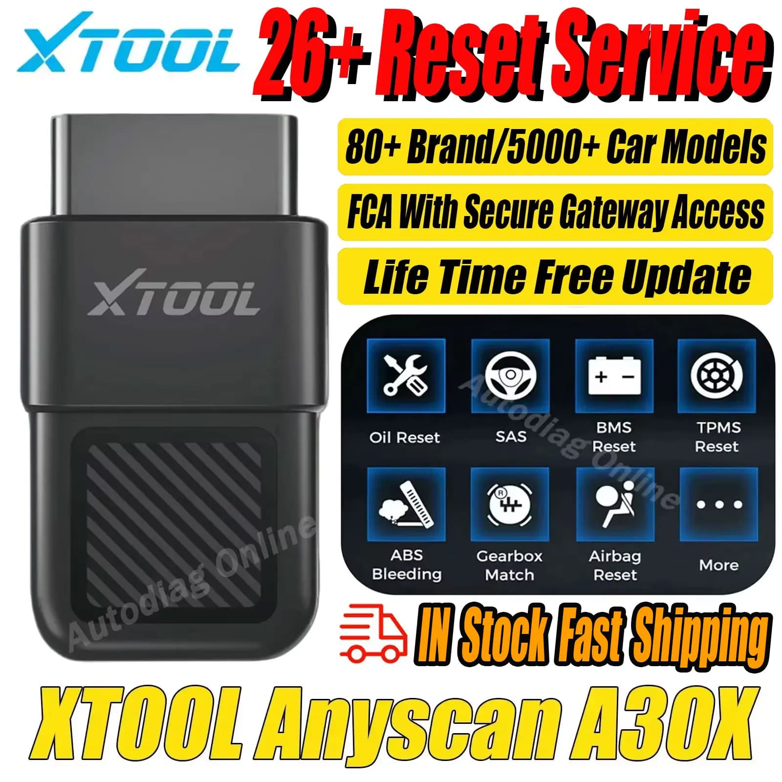 Scanner diagnostico per auto XTOOL A30X, lettore di codici con oltre 26 servizi di reset, scanner diagnostico automatico SGW per veicoli FCA, scanner OBD2
