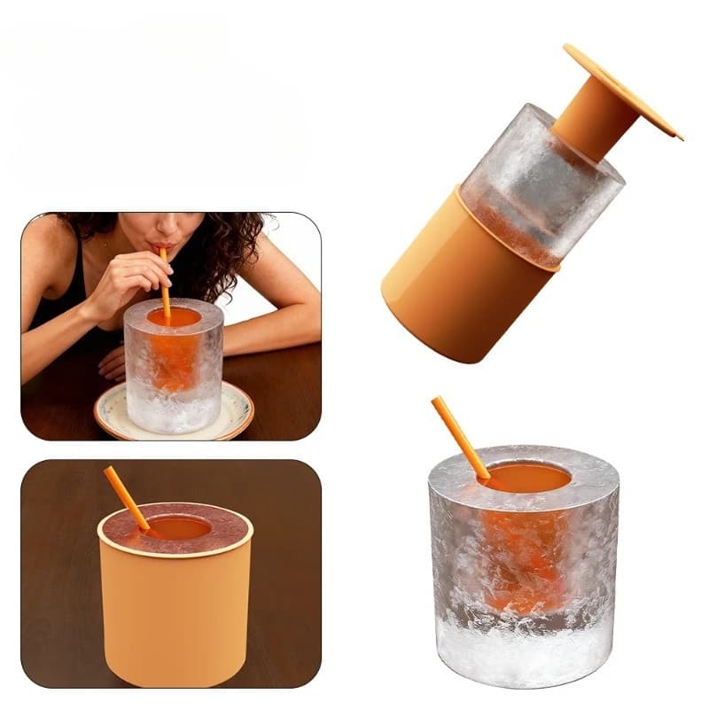 Stampo per Ghiaccio in Silicone Grande e Rotondo, Grado Alimentare, Secchiello per Ghiaccio Cilindrico per Uso Domestico, Stampo per Preparazione Bevande