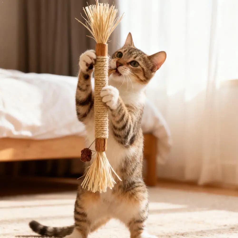 Giocattolo per gatti per la pulizia dei denti, bastoncino da mordere in erba Lafite con menta, corda per giocare, accessori per animali domestici