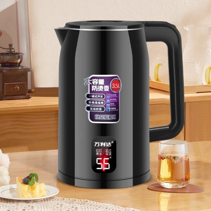 3.0 liters electric kettle, double layer anti-coating design, food stainless steel, 1500 W fast boiling, insulated handle