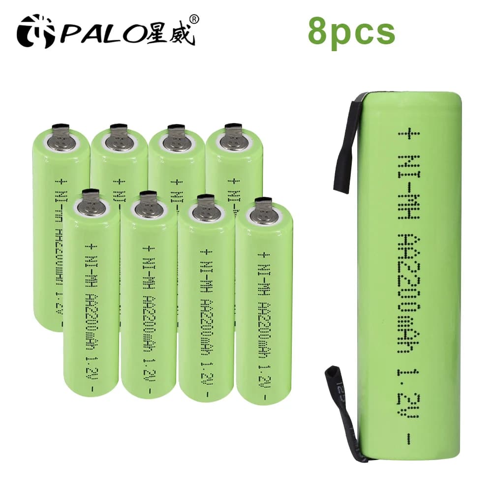PALO AA rechargeable battery 1.2V 2200mAh NiMH AA Battery with welding tabs for Philips Electric Razor Toothbrush Light