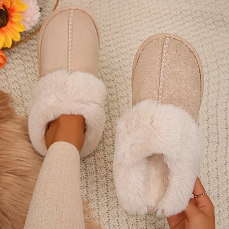 Pantofole in cotone caldo con punta chiusa da donna in pelliccia sintetica addensata peluche scarpe da casa invernali donna scivoli interni casual leggeri da donna