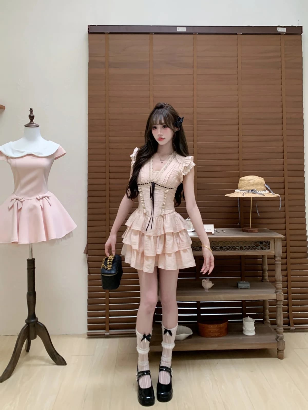 Musefish Korean Style High Waist Short Dress Lace Trimmed Girl's Dress Pure Desire Sleeveless Daily Wear Fabric