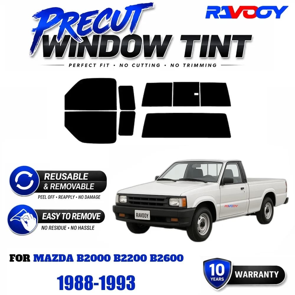 RAVOOY Precut Window Tint, Reusable Removable EPU Film, Custom Fit for Mazda B2000 B2200 B2600 1988-1993, UV Heat Protection