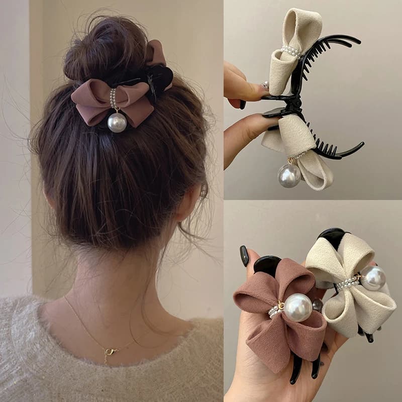 1 pz bella nuova perla papillon capelli artiglio Clip peluche coda di cavallo fisso elegante fermaglio per capelli donne copricapo accessorio regalo per ragazza