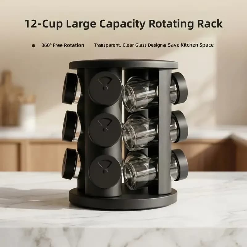 Rotating Spice Rack, Kitchen Seasoning Bottle Set, Home Condiment Storage Organizer