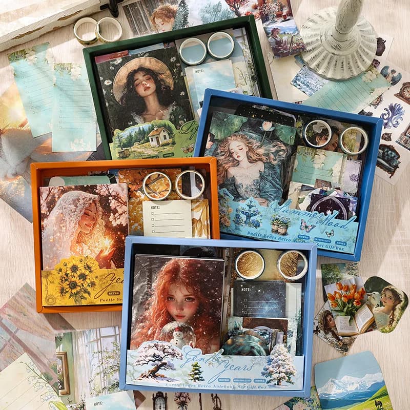 Retro Journal Gift Set Vintage Girl Scrapbook Kit with Stickers Decorative Paper for DIY Stationery Craft