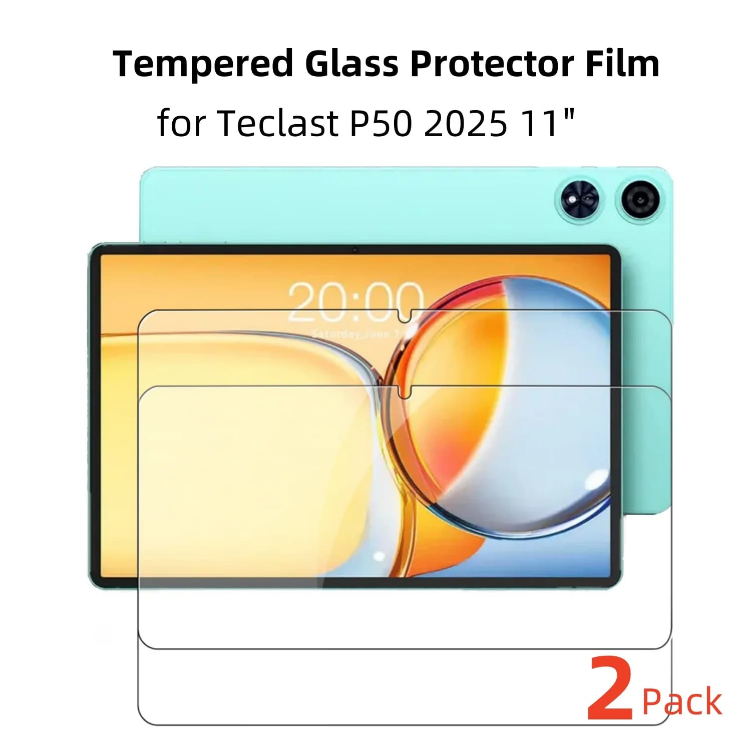 Pellicola in vetro temperato da 2 pezzi per il nuovo proteggi schermo Teclast P50 2025 Custodia da 11 pollici Custodia amichevole antigraffio HD Clearity Screen Guard