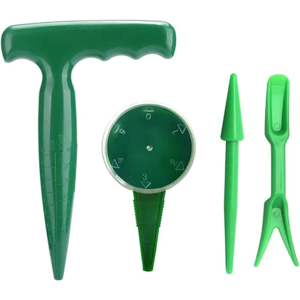 4 Pack Garden Hand Planter Seeder Tool with Adjustable Seed Dispenser for Easy Sowing, Includes Seedling Dibber and Widger for Transplanting, Perfect Home Gardening Kit for Planting Vegetables Flowers Herbs in Pots,