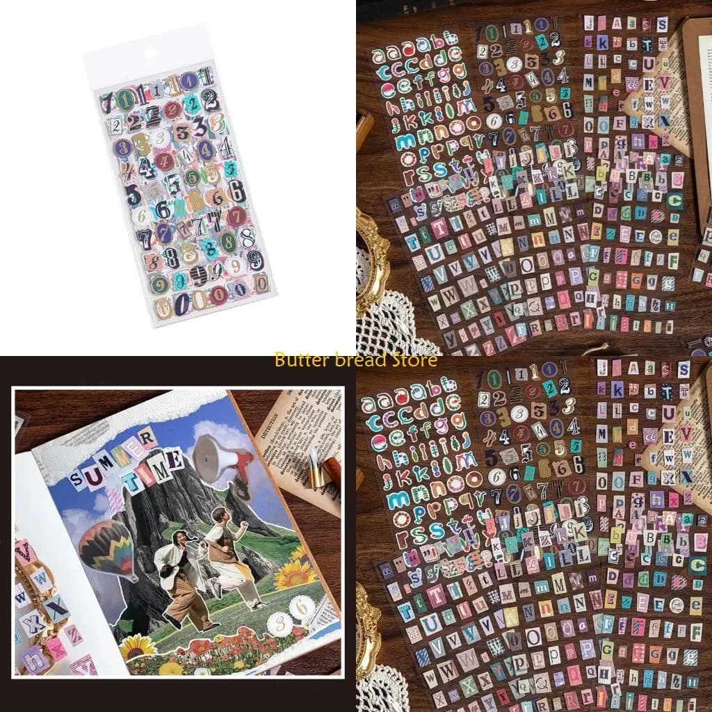 W89C Journaling Sticker Retro Letter and Number Decorative Sticker For Scrapbooking Notebook Planner Phone Case Decoration