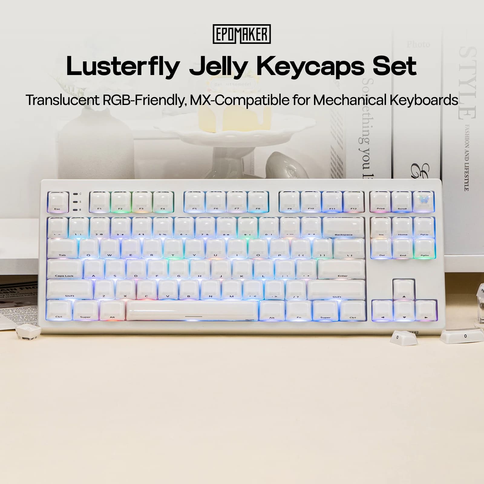 EPOMAKER Lusterfly Jelly Keycaps Set 123 Profilo MDA Tasti incisi a laser a doppio strato Tasti per tastiera meccanica Compatibili con MX