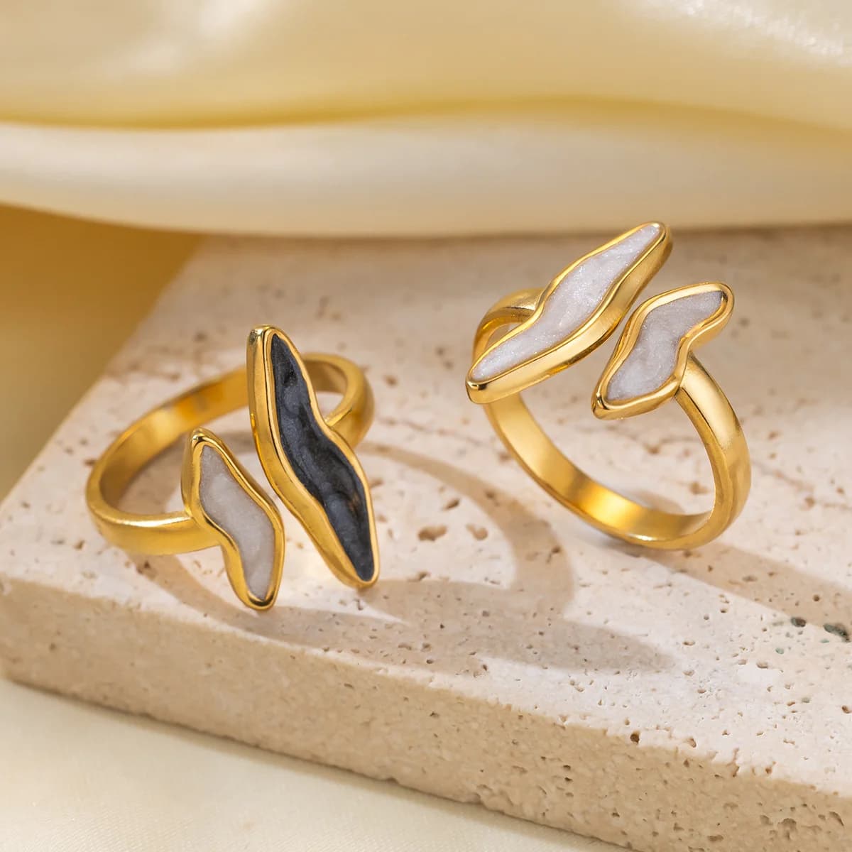 Light luxury irregular enamel stainless steel ring, waterproof and non-fading heavy metal, with adjustable finger ring
