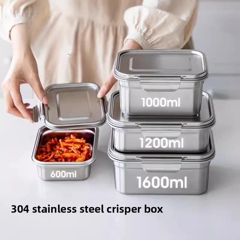 Contenitore per alimenti in acciaio inossidabile 304 Vassoio per la preparazione dei pasti vintage con coperchio Scatola per il pranzo per uso alimentare Scatola per sigillare il frigorifero