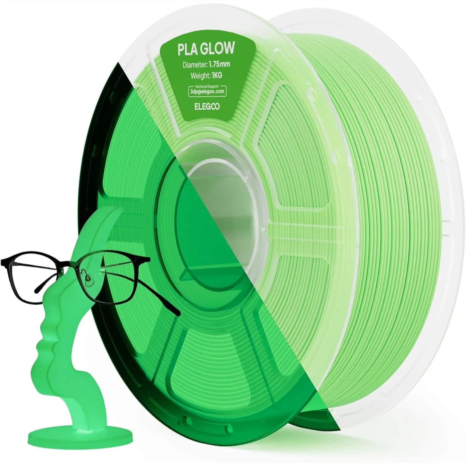 Filamento PLA Luminescente 1.75mm, Bobina da 1KG, Verde Luminoso per Stampa 3D