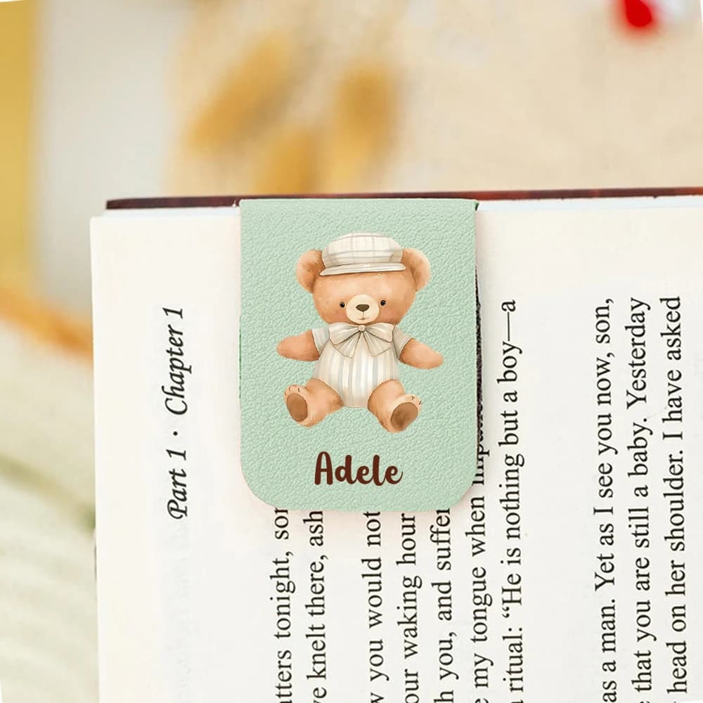 1PC Diy Little bear Customized Name Print Softpink Magnetic Book Mark For Educational Supplies