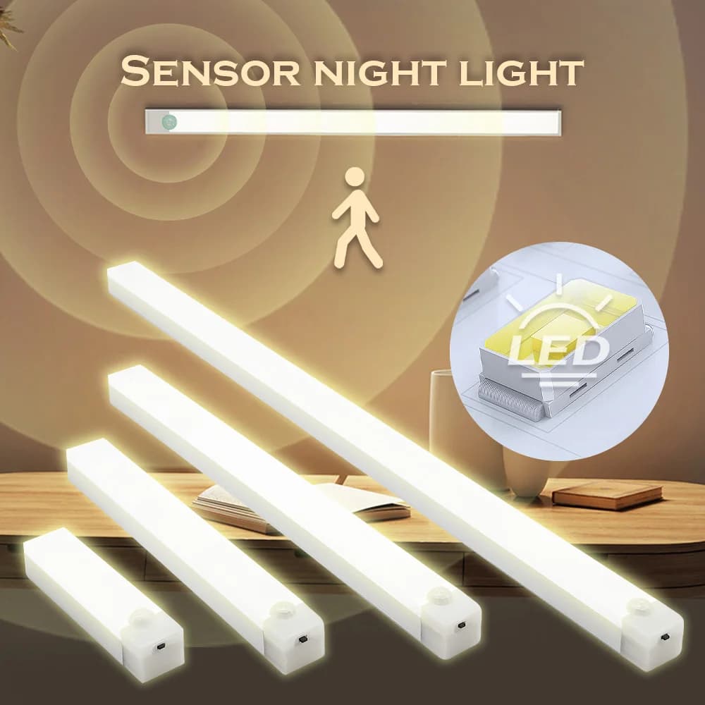 Luce notturna a LED wireless, luce con sensore di movimento, adatta per cucine, camere da letto, armadi, scale, corridoi, ricaricabile tramite USB